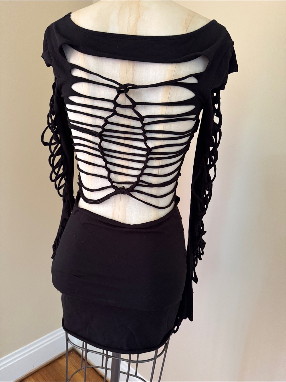 Dolls Kill Black Cutout Lace-Up Long Sleeve Mini Dress M - Picture 2 of 8